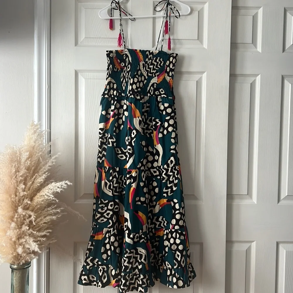 FARM Rio Dark Green Multi-Color Printed Midi Dress
